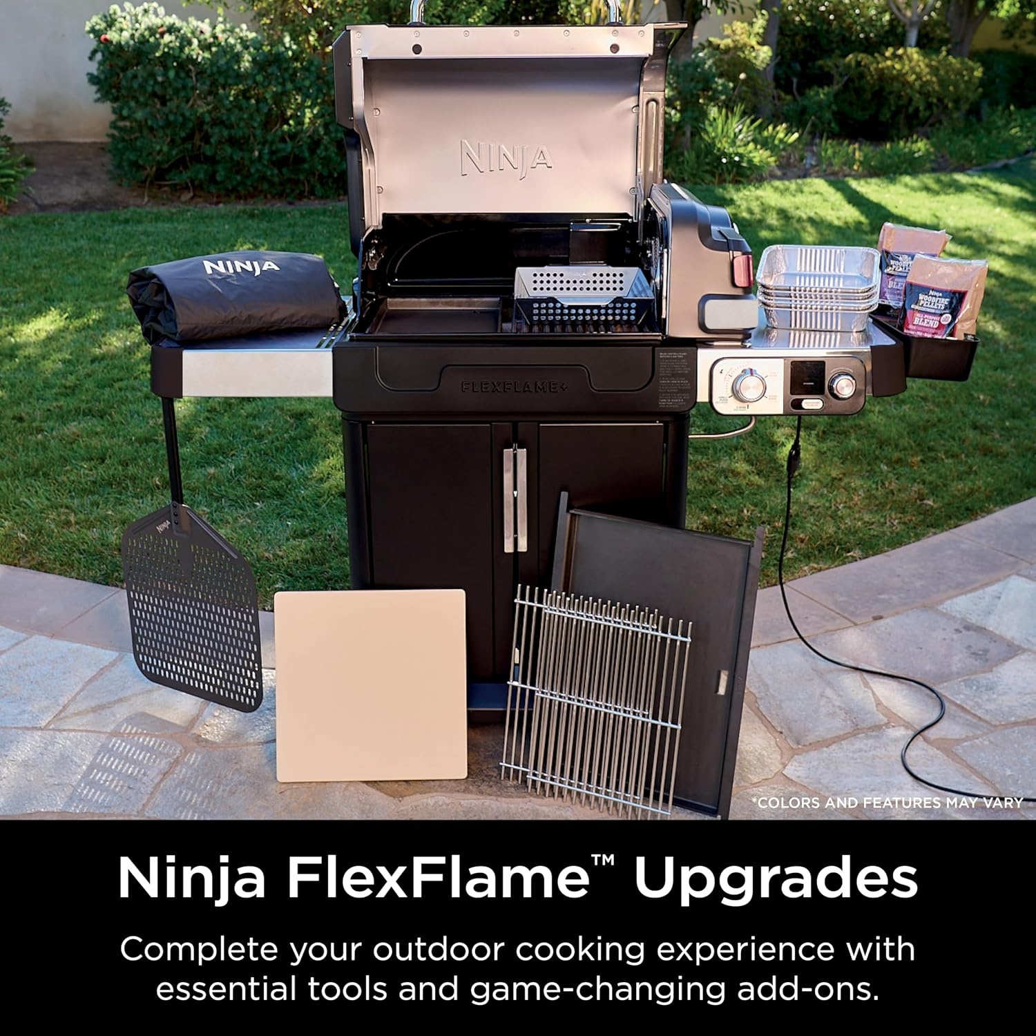 image:imageNinja FlexFlame FullSize Griddle with Grease Drain XSKFULGRIDLE RustResistant Carbon Steel Delivers even edgetoedge heat and fits 12 smash burgers or 16 eggs249 x 169 x 21