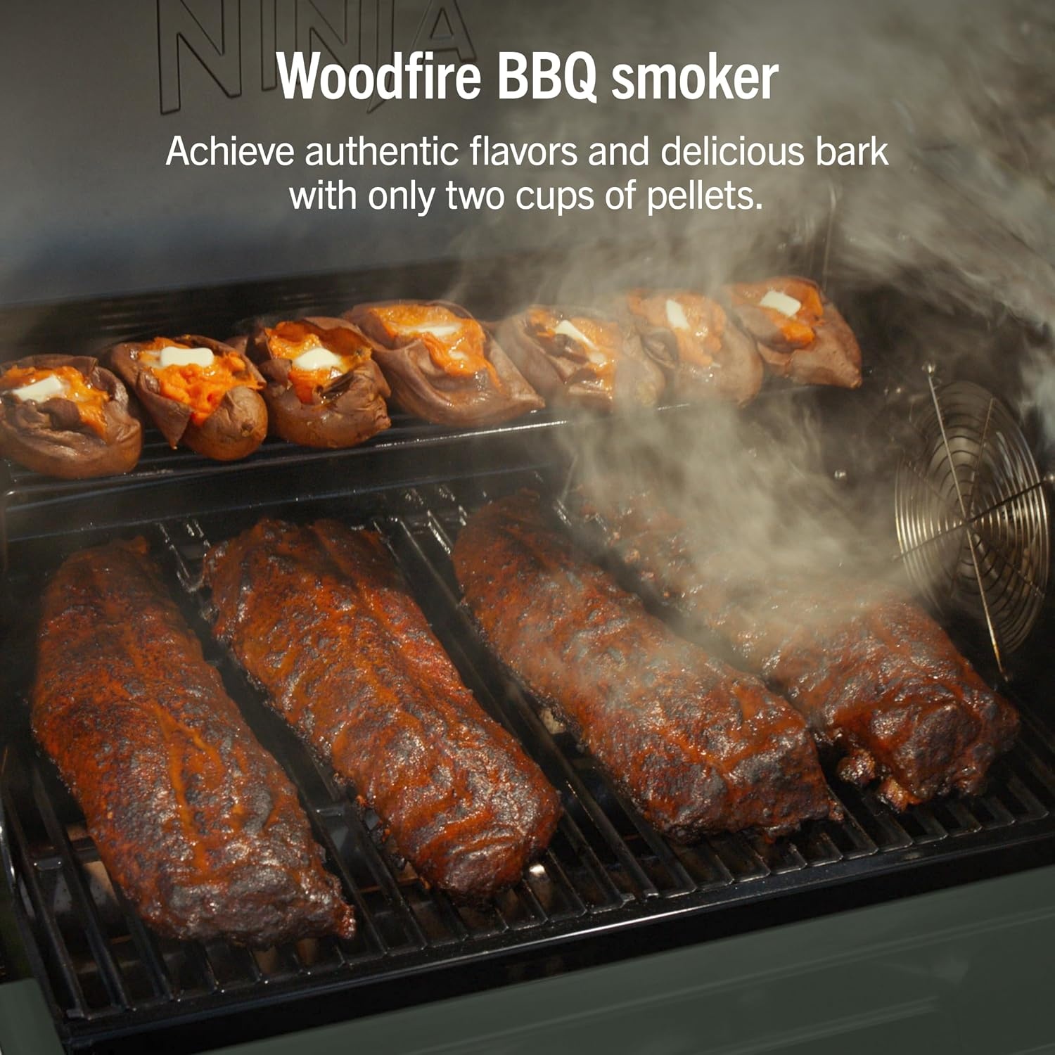 image:imageNinja FlexFlame Grill amp Smoker Electric amp Propane 5in1 SteelPG301 Ninja FlexFlame is a 5in1 grill smoker amp griddle with precise 200600F control fitting 3 chickens or 4 rib racksGreen