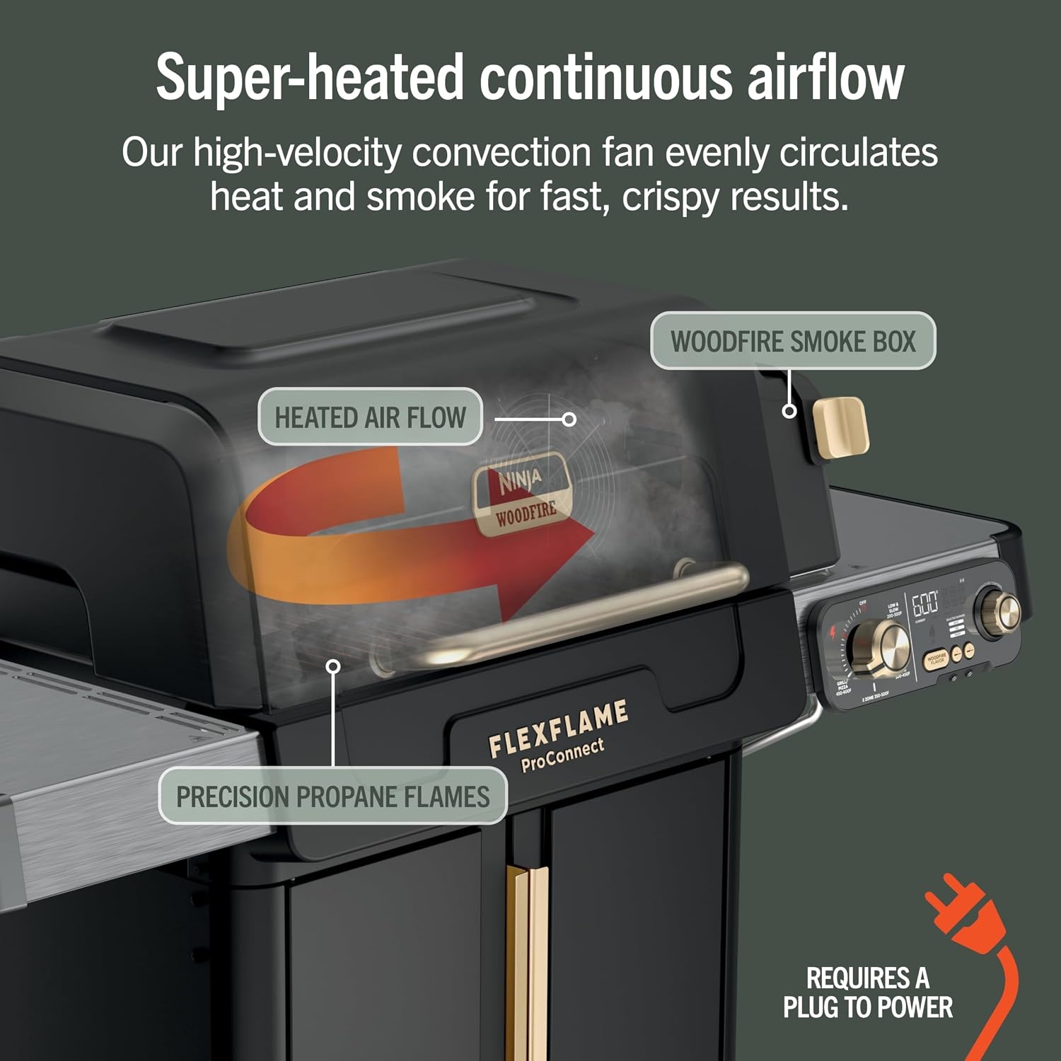 image:imageNinja FlexFlame Grill amp Smoker Electric amp Propane 5in1 SteelPG301 Ninja FlexFlame is a 5in1 grill smoker amp griddle with precise 200600F control fitting 3 chickens or 4 rib racksBlackGold