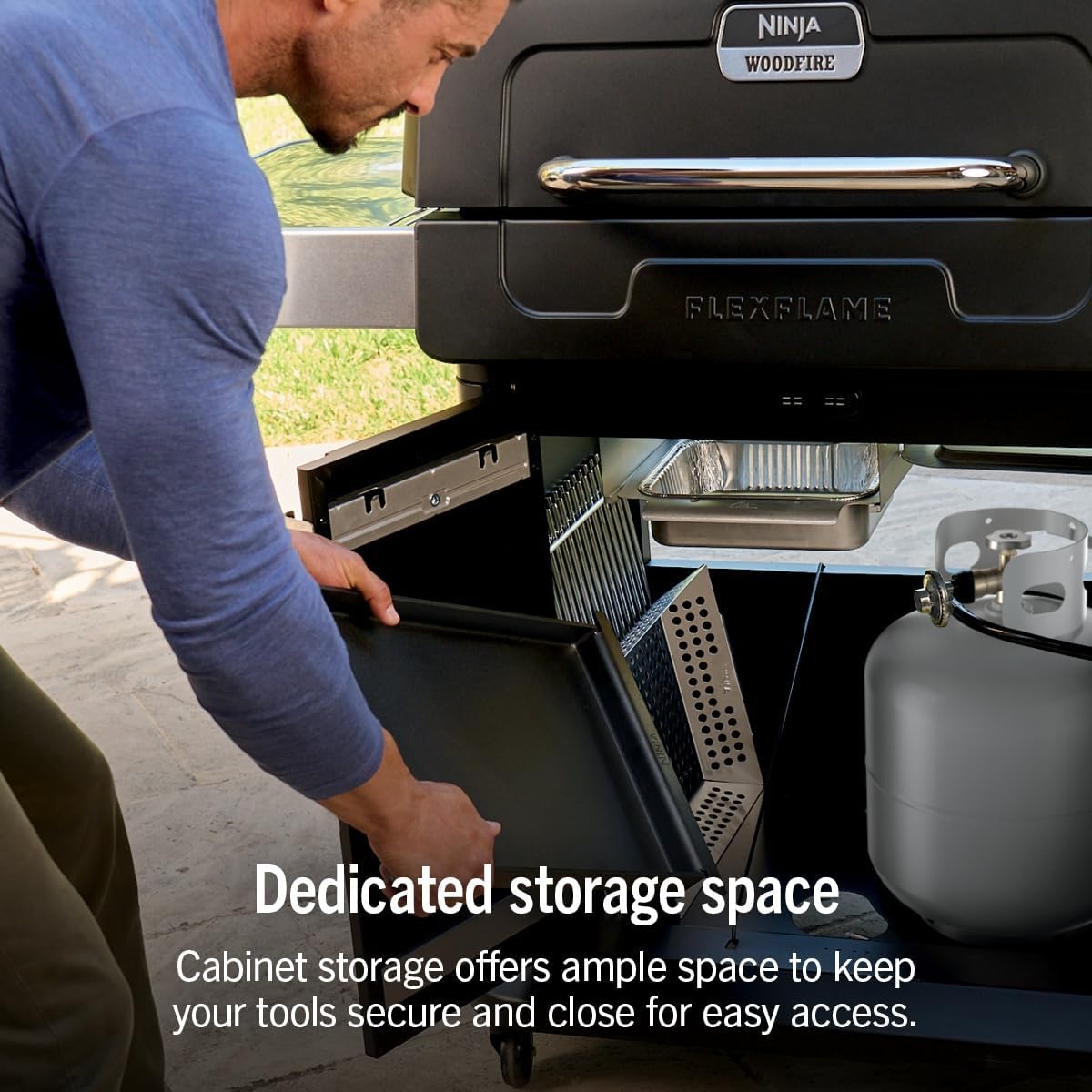 image:imageNinja FlexFlame Grill amp Smoker Electric amp Propane 5in1 SteelPG301 Ninja FlexFlame is a 5in1 grill smoker amp griddle with precise 200600F control fitting 3 chickens or 4 rib racksBlack