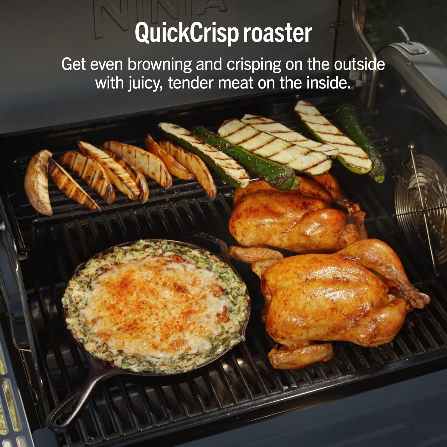 image:imageNinja FlexFlame Grill amp Smoker Electric amp Propane 5in1 SteelPG301 Ninja FlexFlame is a 5in1 grill smoker amp griddle with precise 200600F control fitting 3 chickens or 4 rib racksBlue