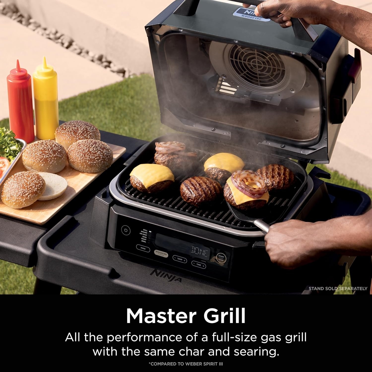 image:imageNinja Woodfire Outdoor Grill amp Smoker 6in1 Air Fry Bake Broil OG321 Ninja Woodfire 6in1 Grill amp Smoker uses wood pellets amp electric power to grill steaks smoke brisket or air fry wings6in1 Grill Smoker