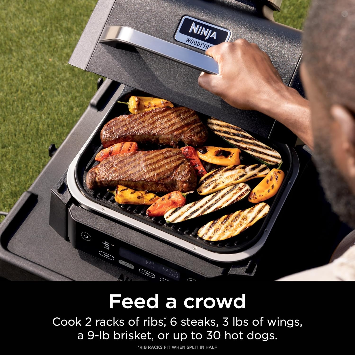 image:imageNinja Woodfire Outdoor Grill amp Smoker 6in1 Air Fry Bake Broil OG321 Ninja Woodfire 6in1 Grill amp Smoker uses wood pellets amp electric power to grill steaks smoke brisket or air fry wings4in1 Grill Smoker