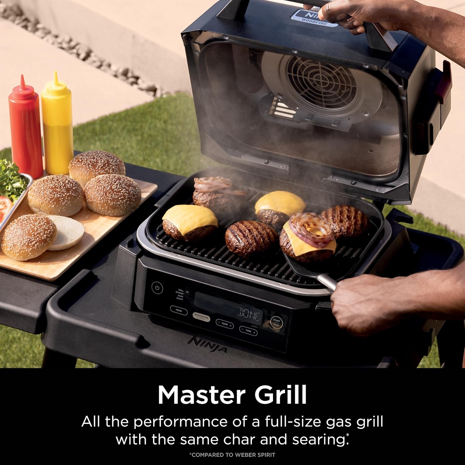 image:imageNinja Woodfire Outdoor Grill amp Smoker 6in1 Air Fry Bake Broil OG321 Ninja Woodfire 6in1 Grill amp Smoker uses wood pellets amp electric power to grill steaks smoke brisket or air fry wings4in1 Grill Smoker