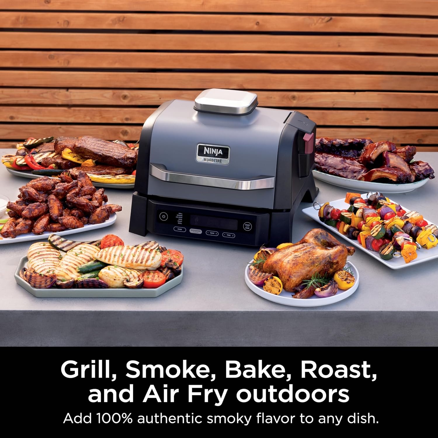 image:imageNinja Woodfire Outdoor Grill amp Smoker 6in1 Air Fry Bake Broil OG321 Ninja Woodfire 6in1 Grill amp Smoker uses wood pellets amp electric power to grill steaks smoke brisket or air fry wings6in1 Grill Smoker