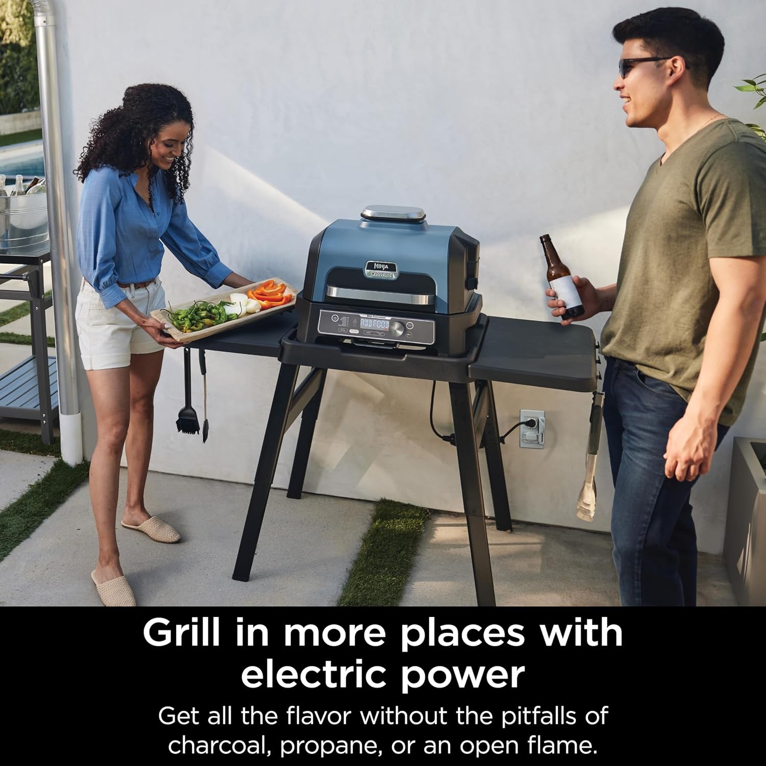 image:imageNinja Woodfire ProConnect Premium XL BBQ Grill 7in1 App Enabled Blue 180 sq in of cooking space with appconnected dual thermometers and real woodfired flavorBlack Blue