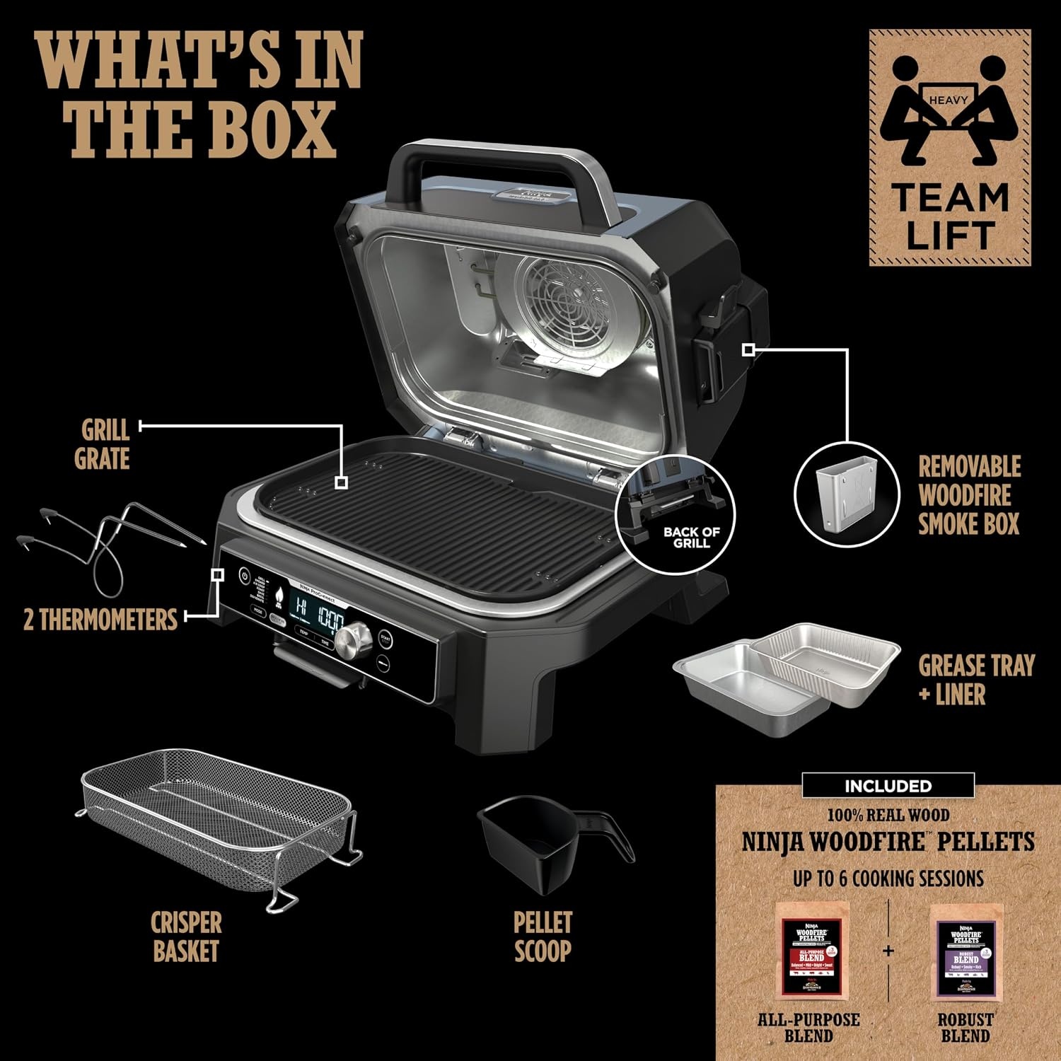 image:imageNinja Woodfire ProConnect Premium XL BBQ Grill 7in1 App Enabled Blue 180 sq in of cooking space with appconnected dual thermometers and real woodfired flavorBlack Blue