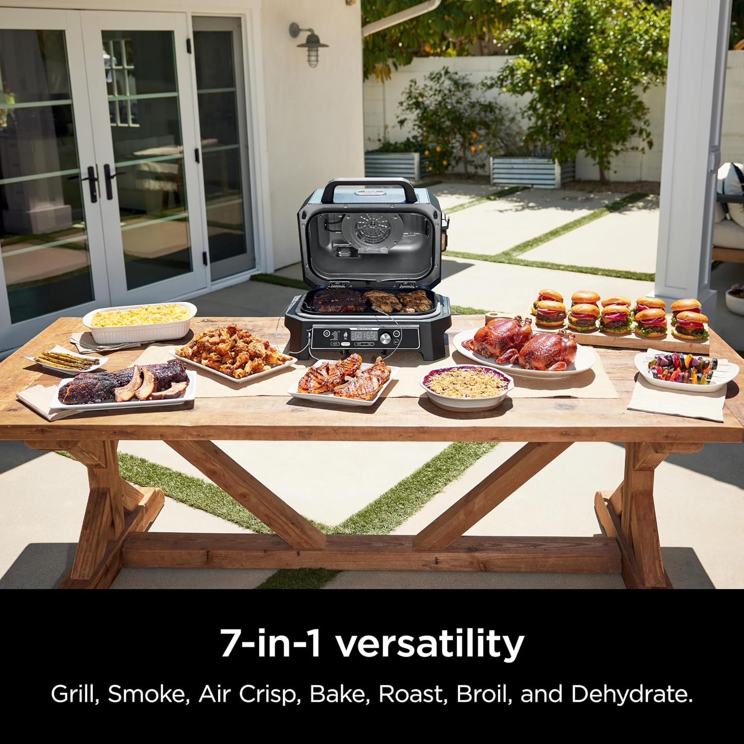 image:imageNinja Woodfire ProConnect Premium XL BBQ Grill 7in1 App Enabled Blue 180 sq in of cooking space with appconnected dual thermometers and real woodfired flavorBlack Blue