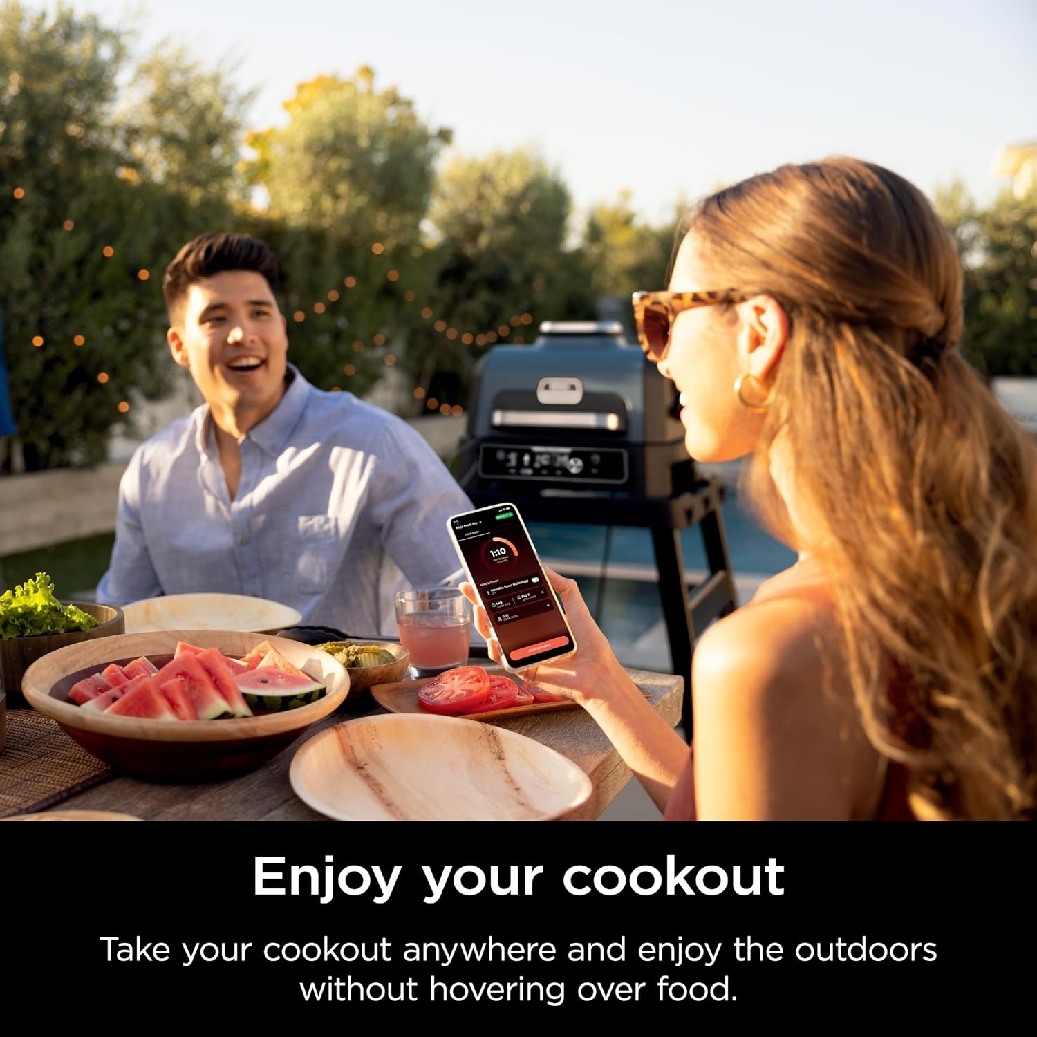 image:imageNinja Woodfire ProConnect Premium XL BBQ Grill 7in1 App Enabled Blue 180 sq in of cooking space with appconnected dual thermometers and real woodfired flavorBlack Blue