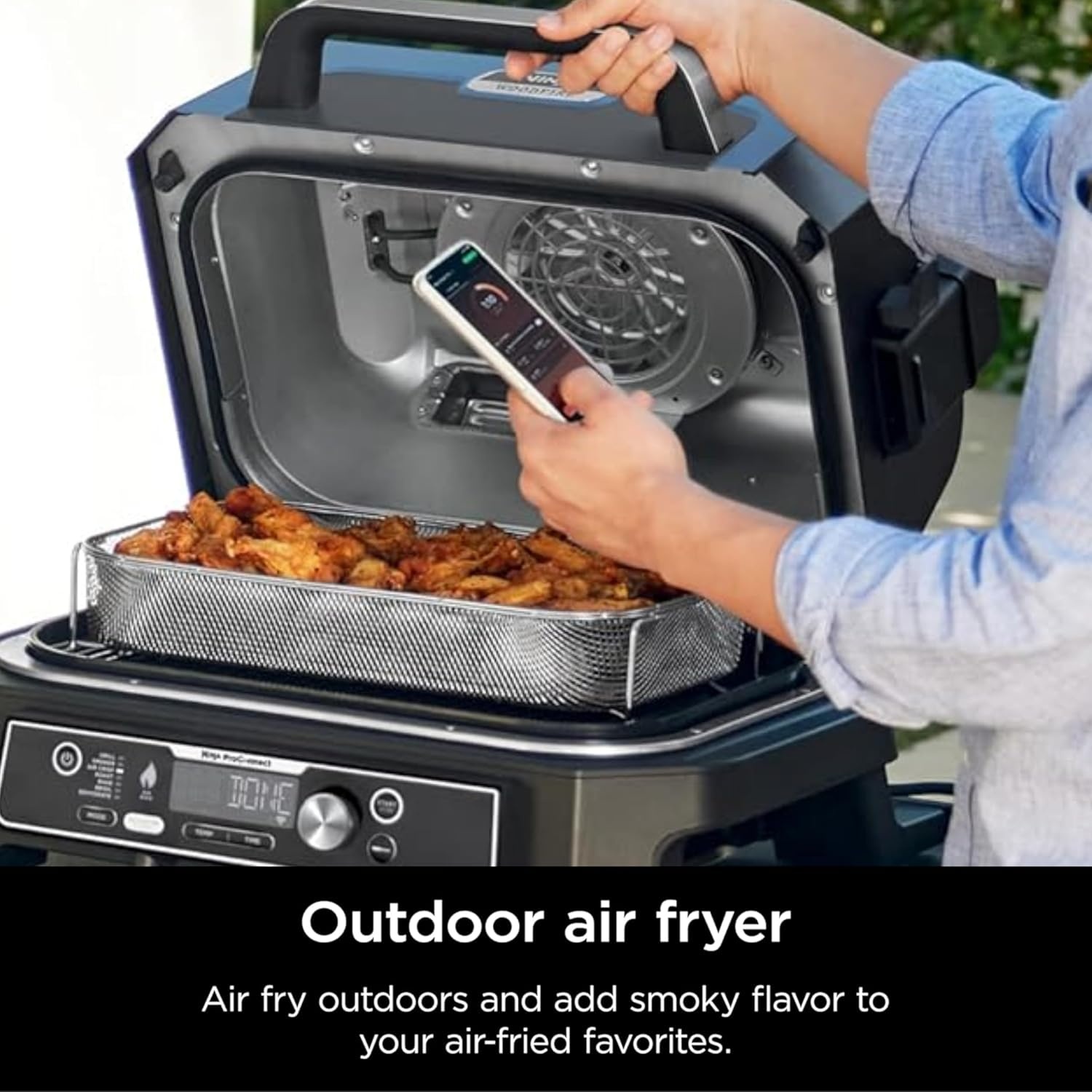 image:imageNinja Woodfire ProConnect Premium XL BBQ Grill 7in1 App Enabled Blue 180 sq in of cooking space with appconnected dual thermometers and real woodfired flavorBlack Gold