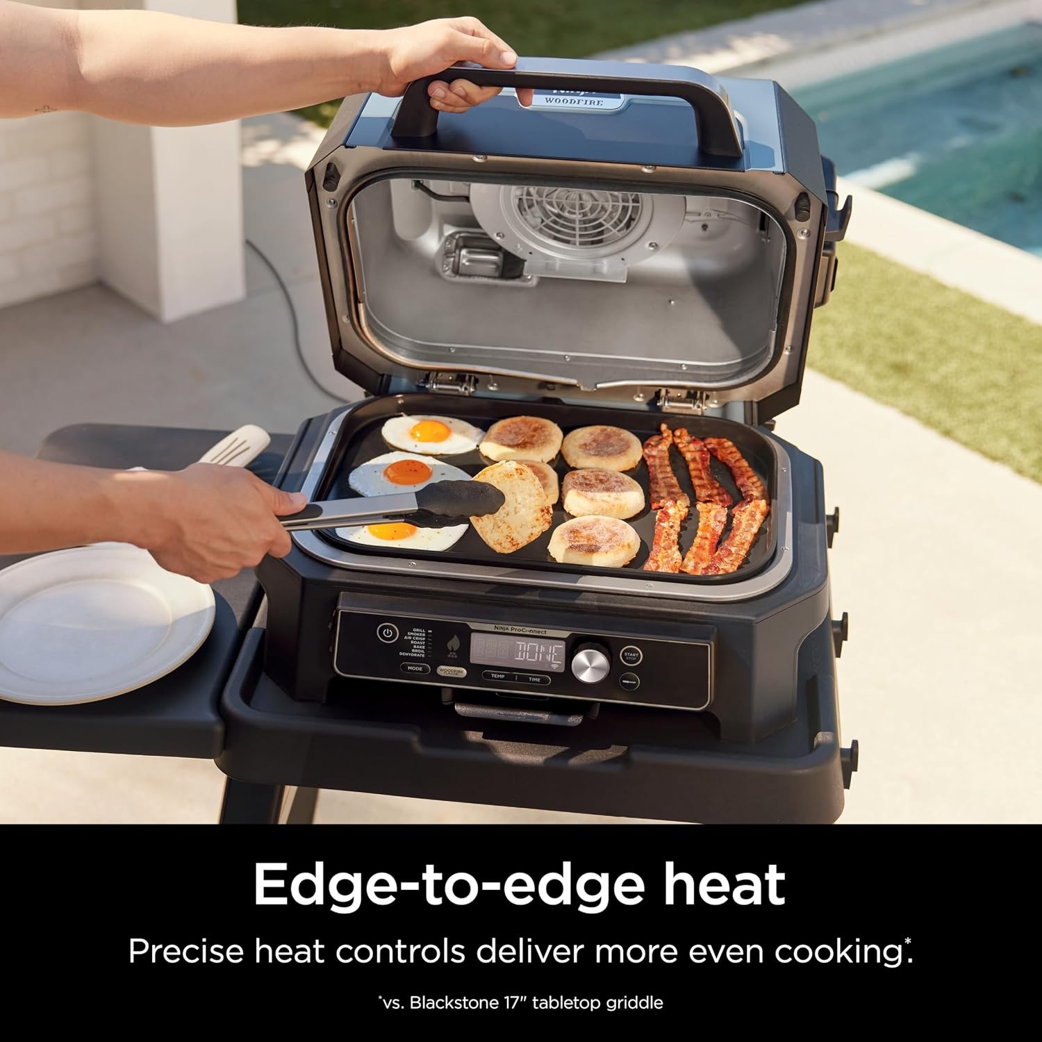 image:imageNinja XL Woodfire Grill amp Griddle Plate for OG800OG900 Ceramic Black Ninja Woodfire XL Grill amp Griddle Plate grills and griddles at once offering a spacious ceramic surface to serve a crowdGriddle Plate