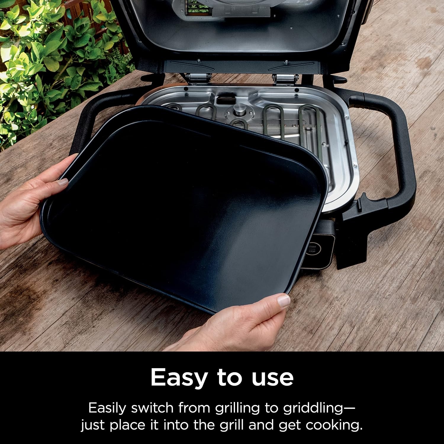 image:imageNinja XSKGRDPLT Woodfire Outdoor Flat Top Griddle Plate Compatible with Ninja Woodfire Grills OG700 series Ceramic Coating Insert BlackGrey Ninja Woodfire Griddle Plate clicks into your grill for even edgetoedge searing and easyclean nonstick cooking146 x 11 x 22