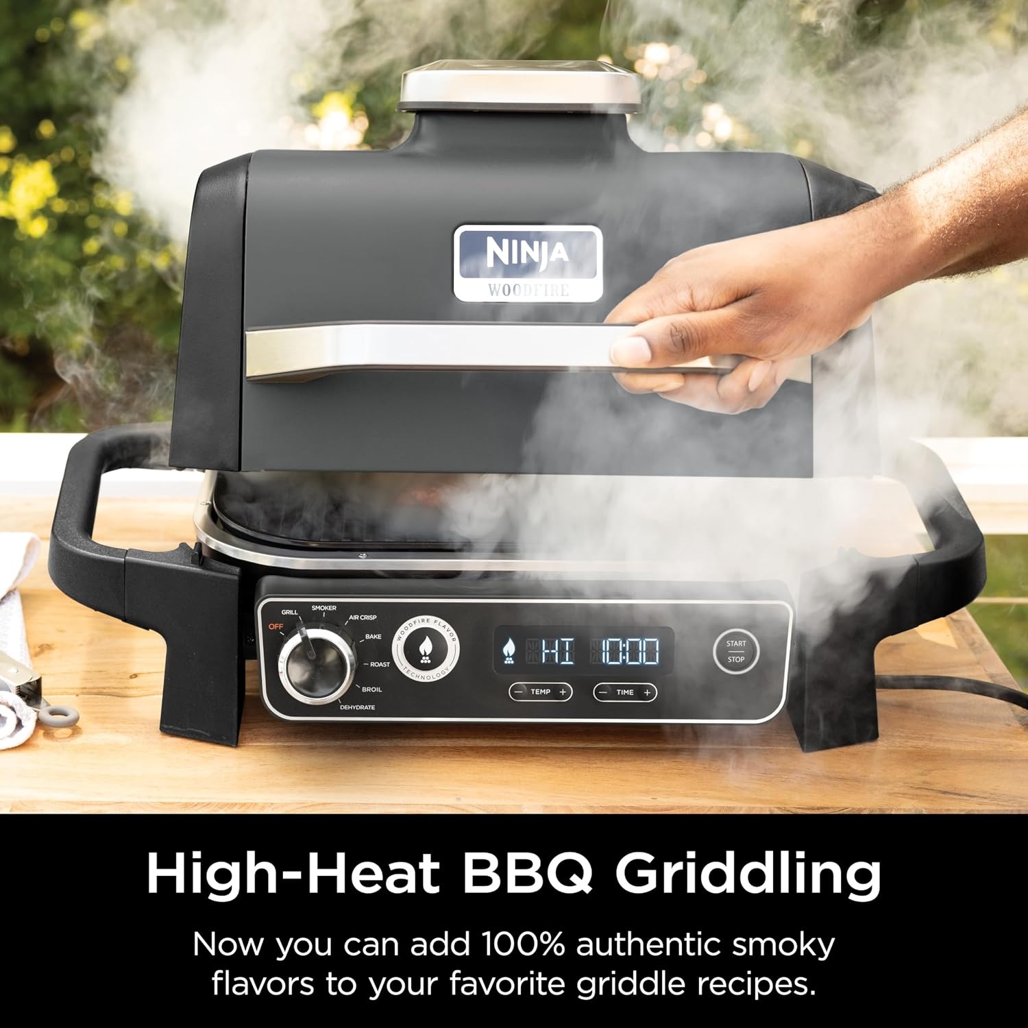 image:imageNinja XSKGRDPLT Woodfire Outdoor Flat Top Griddle Plate Compatible with Ninja Woodfire Grills OG700 series Ceramic Coating Insert BlackGrey Ninja Woodfire Griddle Plate clicks into your grill for even edgetoedge searing and easyclean nonstick cooking146 x 11 x 22