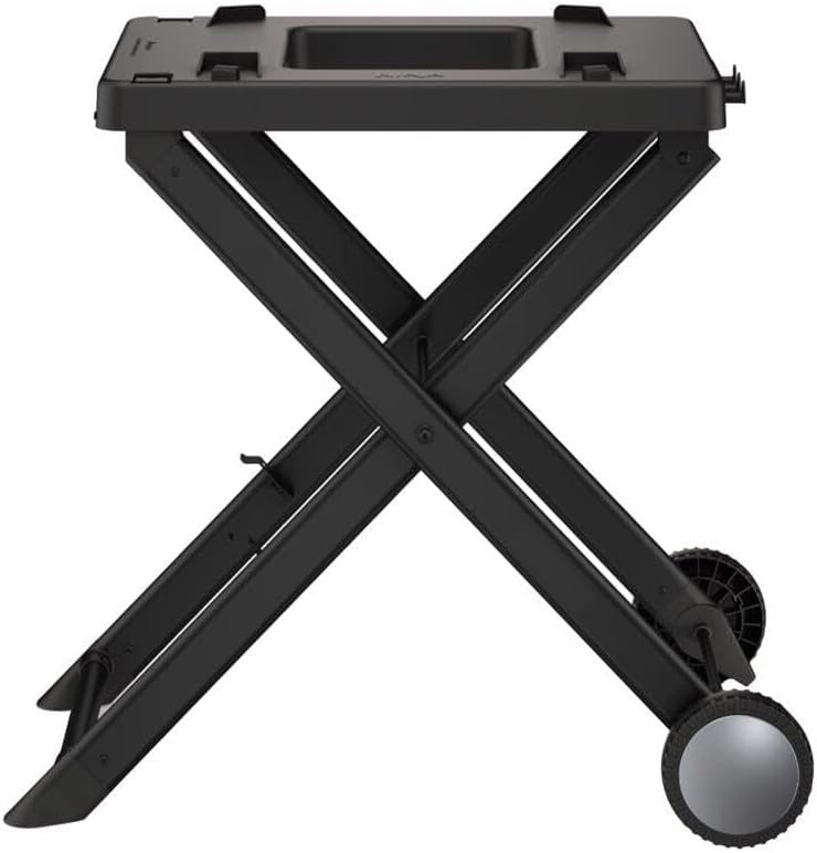 image:imageNinja XSKSTAND Woodfire Collapsible Outdoor Grill Stand Compatible with Ninja Woodfire Grills OG700 Series Foldable Side Utensil Holder WeatherResistant Black Ninja Woodfire Grill Stand collapses for storage locks in securely rolls on wheels with 3 utensil hooksWorks with OG700 series