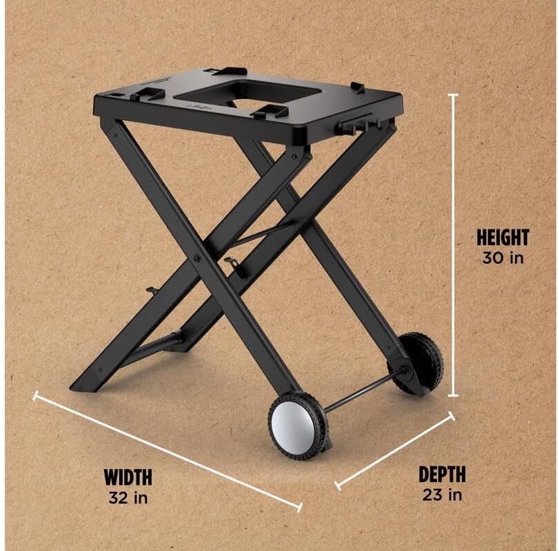 image:imageNinja XSKSTAND Woodfire Collapsible Outdoor Grill Stand Compatible with Ninja Woodfire Grills OG700 Series Foldable Side Utensil Holder WeatherResistant Black Ninja Woodfire Grill Stand collapses for storage locks in securely rolls on wheels with 3 utensil hooksWorks with OG700 series