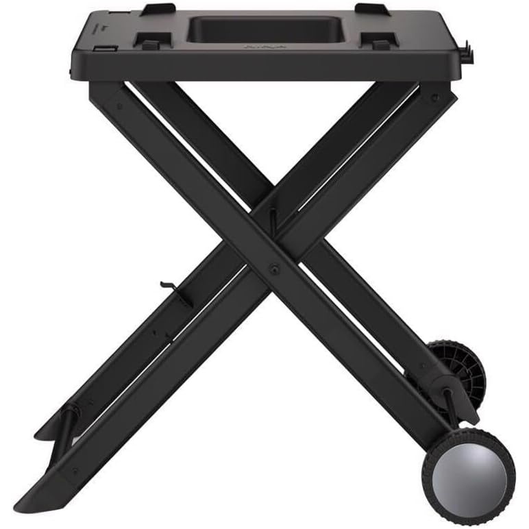 image:imageNinja XSKSTAND Woodfire Collapsible Outdoor Grill Stand Compatible with Ninja Woodfire Grills OG700 Series Foldable Side Utensil Holder WeatherResistant Black  Ninja Woodfire Grill Stand collapses for storage locks in securely rolls on wheels with 3 utensil hooksWorks with OG700 series