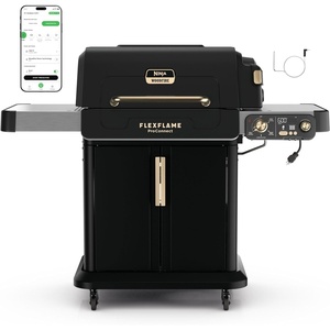 Ninja FlexFlame Grill & Smoker, Electric & Propane, 5-in-1, Steel,PG301 | Ninja FlexFlame is a 5-in-1 grill, smoker & griddle with precise 200-600°F control, fitting 3 chickens or 4 rib racks(Black/Gold)