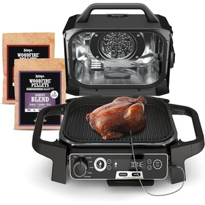 Ninja Woodfire™ Pro Outdoor Grill with Built-in Thermometer, OG751 | Ninja Woodfire Pro Grill uses wood pellets & electric power, with a built-in thermometer for perfect, no-guesswork cooking(7-in-1 Grill+Thermometer)