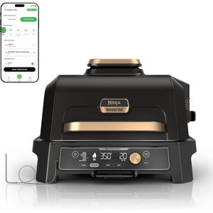 Ninja Woodfire ProConnect Premium XL BBQ Grill, 7-in-1, App Enabled, Blue | 180 sq in of cooking space with app-connected dual thermometers, and real wood-fired flavor(Black & Gold)