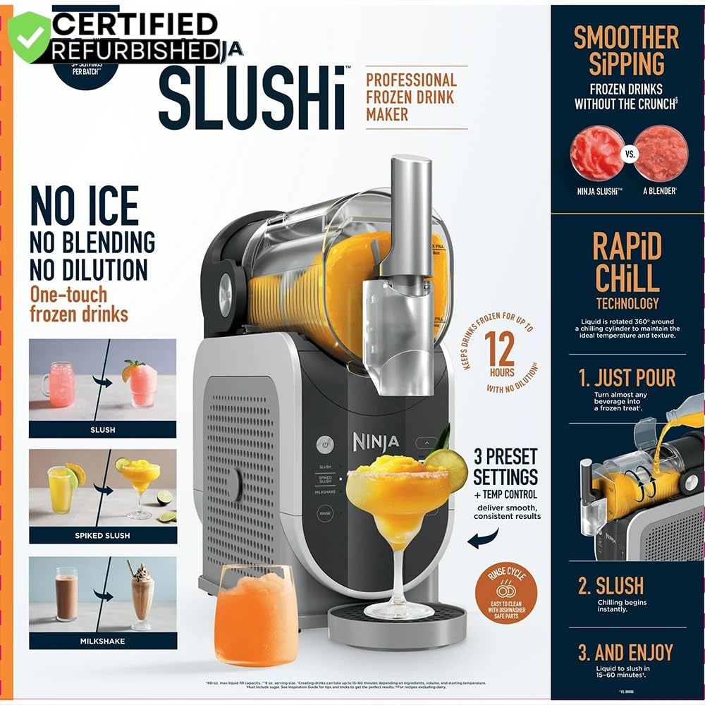 image:imageNinja FS301 SLUSHi 88 oz Frozen Drink amp Slushie Machine Renewed Bundle with Deco Essentials Collapsable Water Bottle BPA Free 24oz GrayStainless and 1 YR CPS Enhanced Protection Pack72 oz 3 Presets Deco Gear Bottle