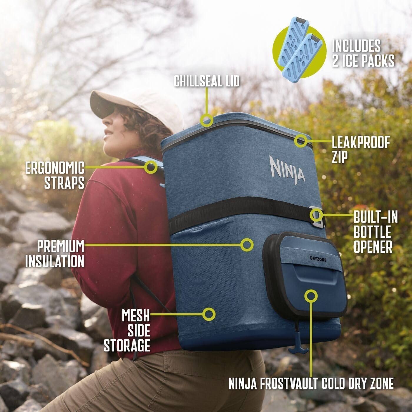 image:imageNinja FrostVault Go 23 Litre 36Can Backpack Outdoor Soft Cooler with Cold Dry Zone Keeps ice for up to 24 Hours Navy FF136EUUKNV