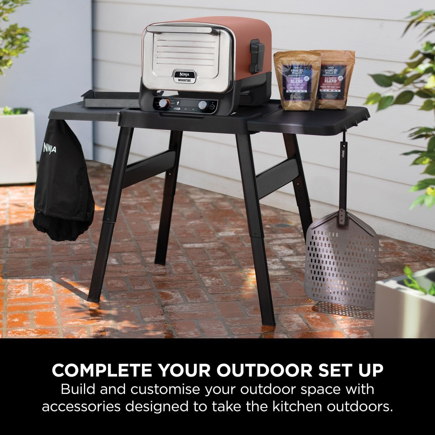 image:imageNinja Woodfire Adjustable Stand amp Side Table Electric Outdoor Oven amp BBQ Grill HeavyDuty Outdoor Cooking Table amp Pizza Oven 4718J800EUUK Black Outdoor Oven amp Grill Stand Heavy Duty Outdoor Cooking Table and Pizza Oven Stand 4718J800EUUKStand Side Table