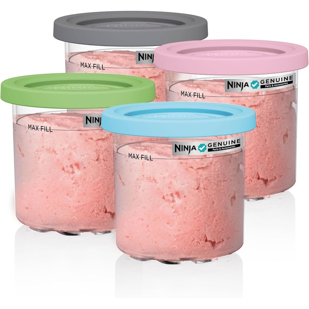 image:imageNinja CREAMi Original Pints 4 Pack Compatible with NC299AMZ and NC300s Series Ice Cream Makers BPAFree and Dishwasher Safe Clear Grey Lime Pink Aqua XSKPLD4BCD Original Ninja CREAMi 4 Pack Pints with Storage Lids in Aqua Lime Pink and GrayCompatible with NC300 and NC350 SeriesCREAMi NC2NC3 Pints 4 pack