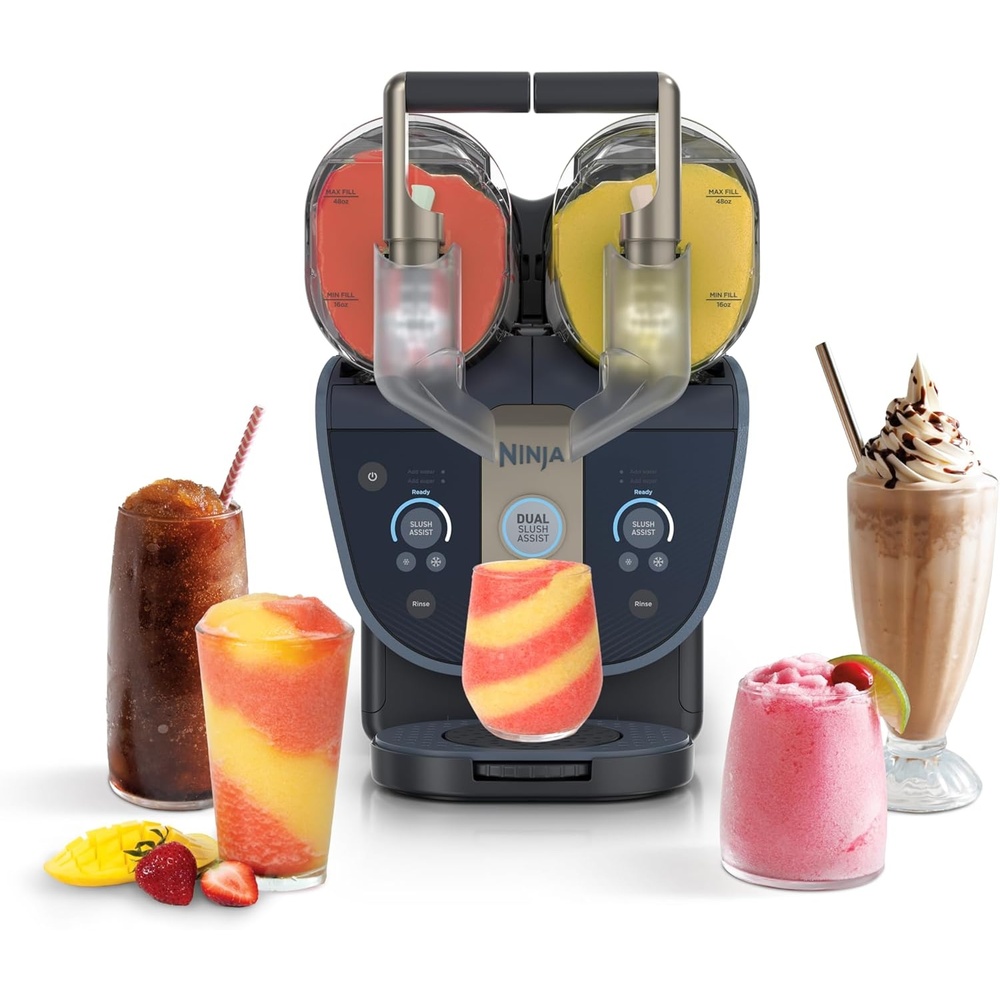 image:imageNinja SLUSHi XL Smart Frozen Drink Maker and SLUSHi Machine with SlushAssist Technology 128 Oz Capacity Sodas Margaritas Frappes Milkshakes and More Crema FS601BR SMARTER Slushing BETTER Hosting No ice needed SlushAssist Technology XL 128 oz vessel 10 servingsSLUSHi Twist Dual