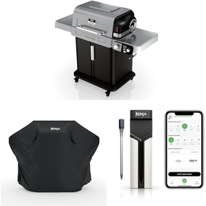 Ninja FlexFlame, Starter Bundle, Electric & Propane Grill 5-in-1 Cooking System, Includes FlexFlame Premium Grill Cover and ProChef Wireless Probe for Indoor & Outdoor Cooking, US Only