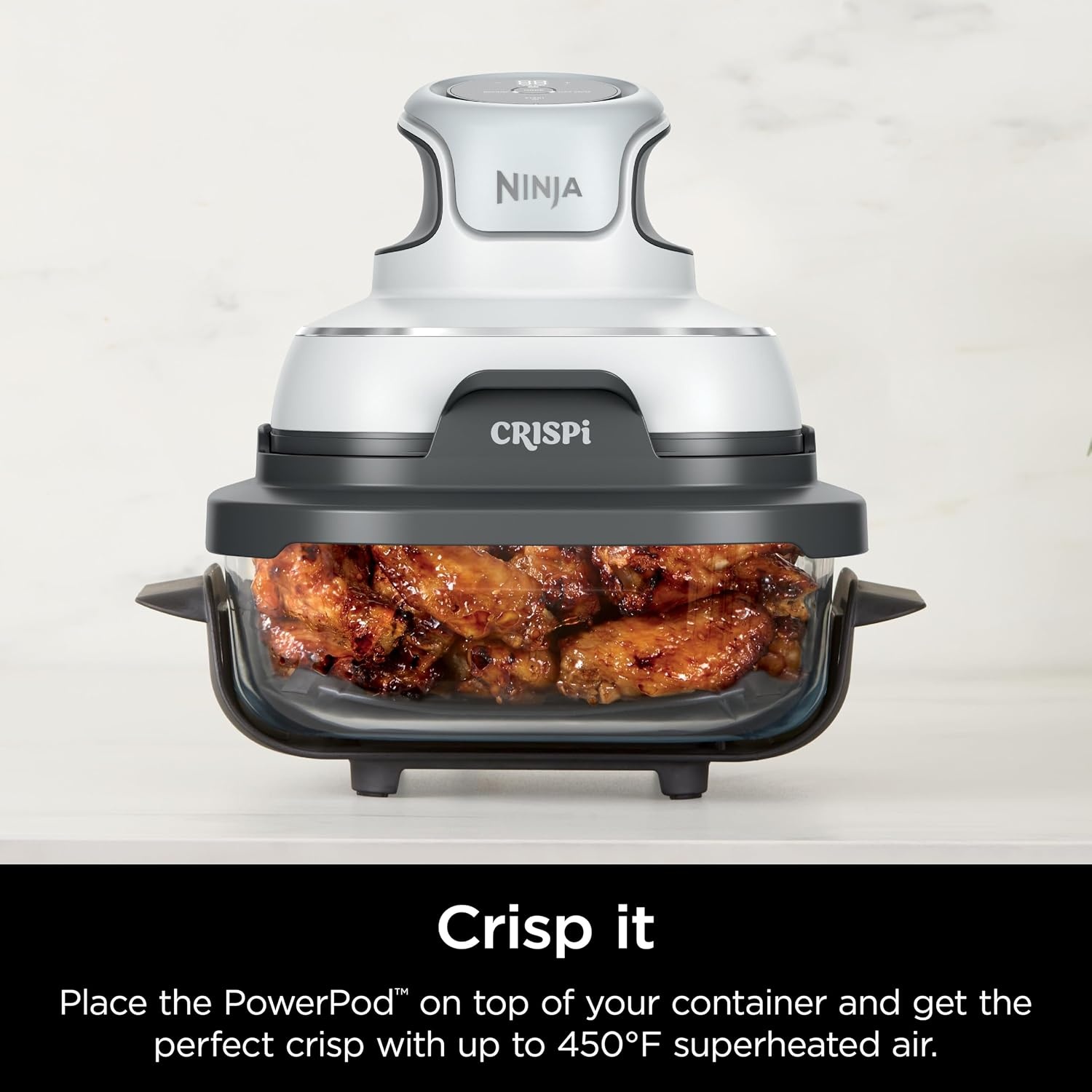 image:imageNinja 6Cup CleanCrisp Glass Container amp Storage Lid Crispi XSKSFN6CUP 450F rated PFAS and PTFE free Microwave freezer and dishwashersafe25 QT
