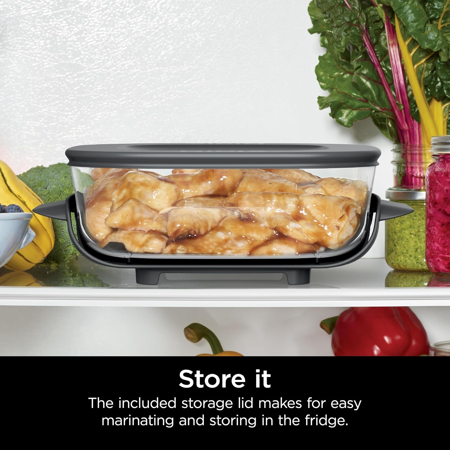 image:imageNinja 6Cup CleanCrisp Glass Container amp Storage Lid Crispi XSKSFN6CUP 450F rated PFAS and PTFE free Microwave freezer and dishwashersafe25 QT