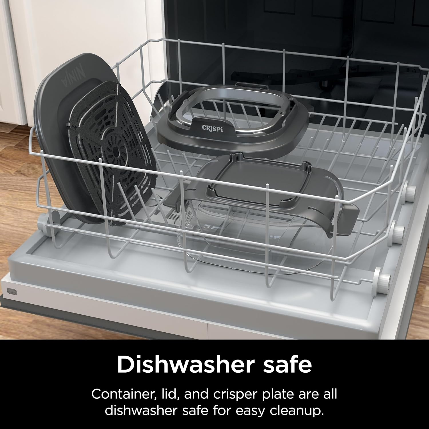 image:imageNinja 6Cup CleanCrisp Glass Container amp Storage Lid Crispi XSKSFN6CUP 450F rated PFAS and PTFE free Microwave freezer and dishwashersafe25 QT