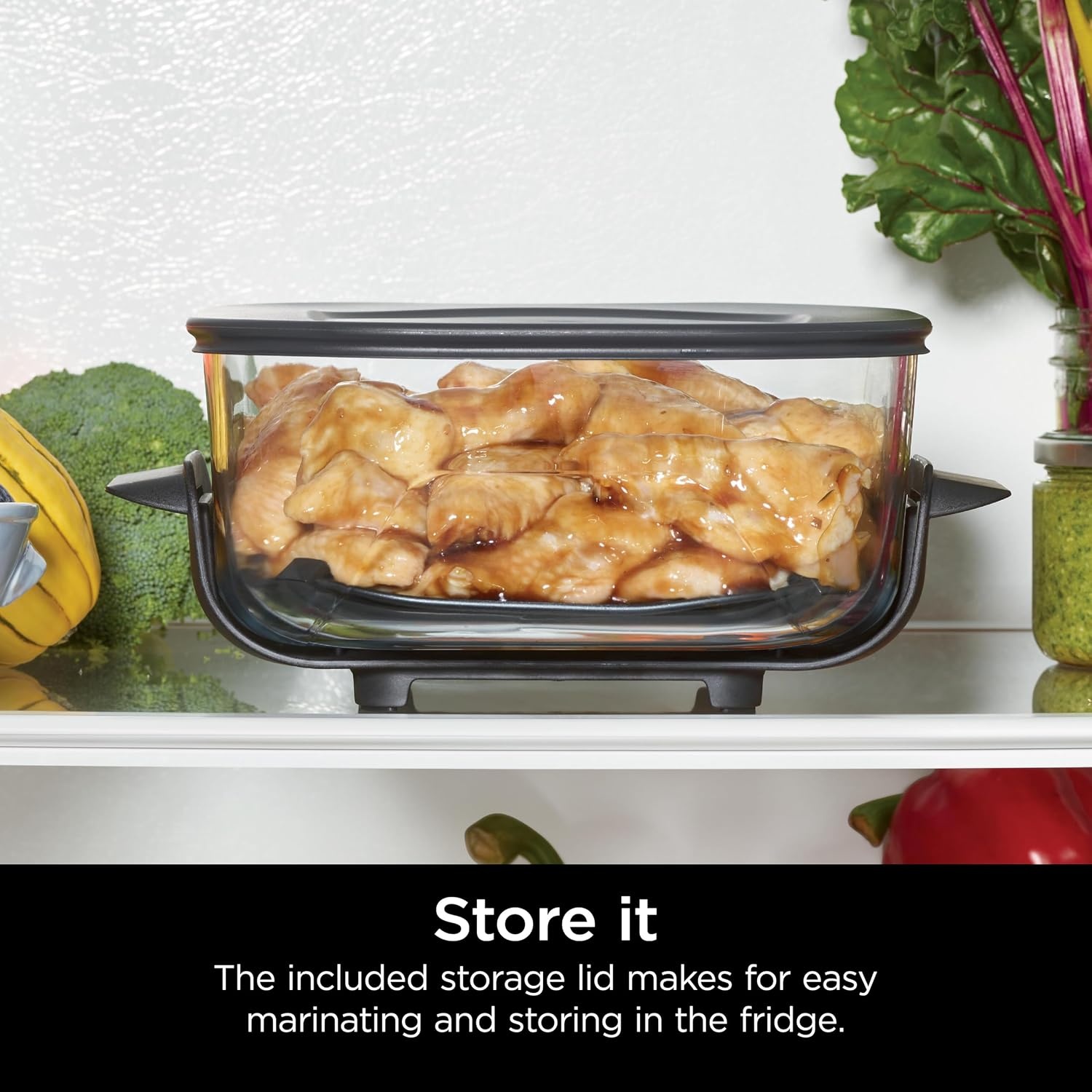 image:imageNinja 6Cup CleanCrisp Glass Container amp Storage Lid Crispi XSKSFN6CUP 450F rated PFAS and PTFE free Microwave freezer and dishwashersafe4 QT