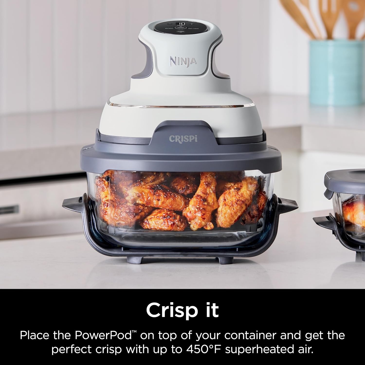 image:imageNinja 6Cup CleanCrisp Glass Container amp Storage Lid Crispi XSKSFN6CUP 450F rated PFAS and PTFE free Microwave freezer and dishwashersafe4 QT