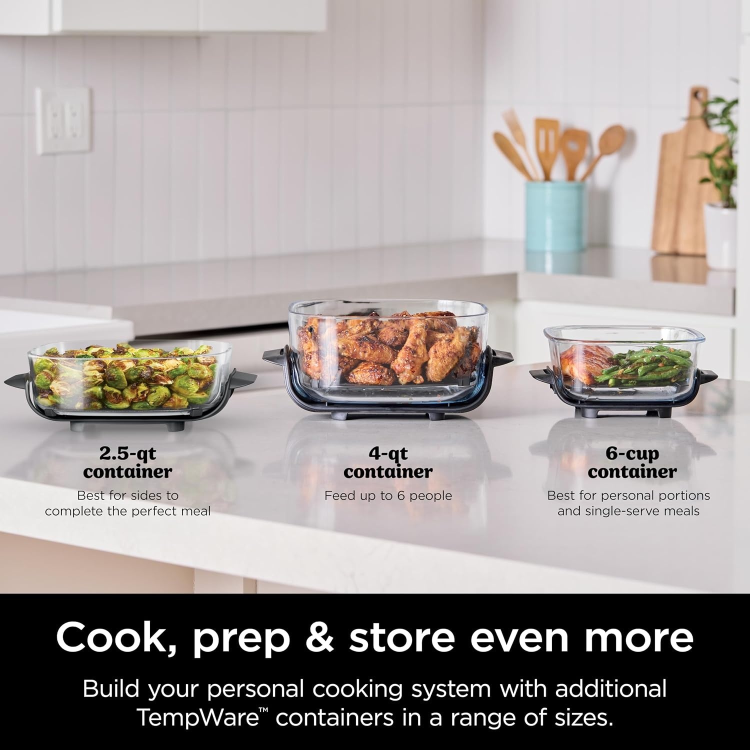image:imageNinja 6Cup CleanCrisp Glass Container amp Storage Lid Crispi XSKSFN6CUP 450F rated PFAS and PTFE free Microwave freezer and dishwashersafe4 QT