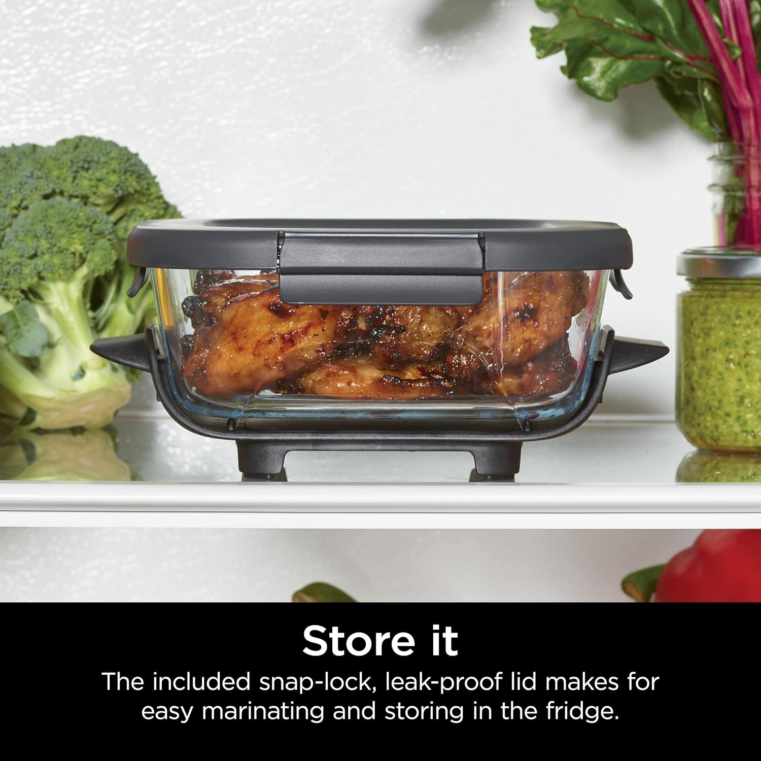image:imageNinja 6Cup CleanCrisp Glass Container amp Storage Lid Crispi XSKSFN6CUP 450F rated PFAS and PTFE free Microwave freezer and dishwashersafe6 Cup