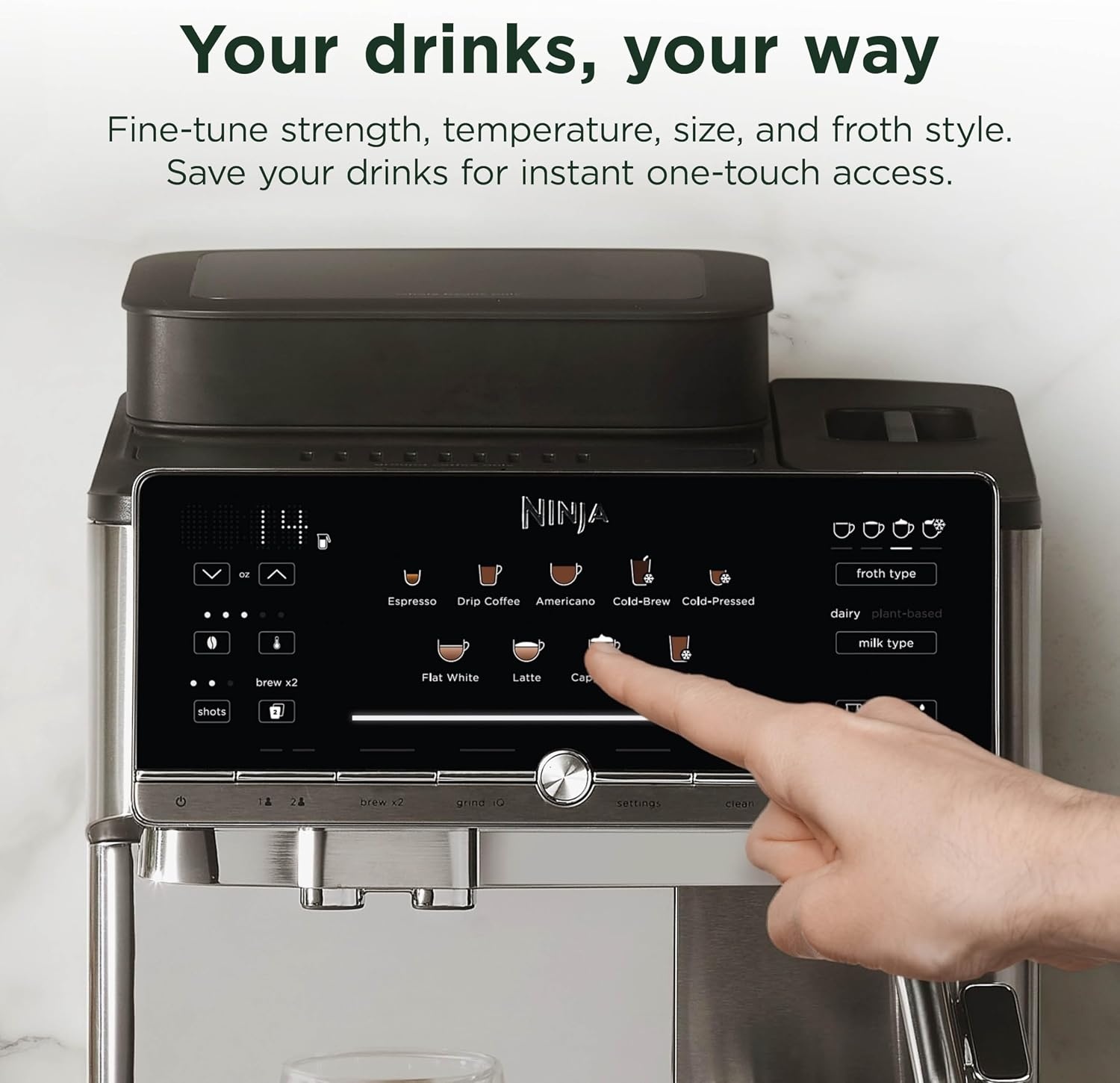 image:imageNinja AutoBarista Fully Automatic Espresso 10 Drink Options AE1001 One Touch Hot amp Iced Builtin Coffee Grinder Milk Frother Easy SelfClean Latte Cappuccino Cold BrewBlackSilver
