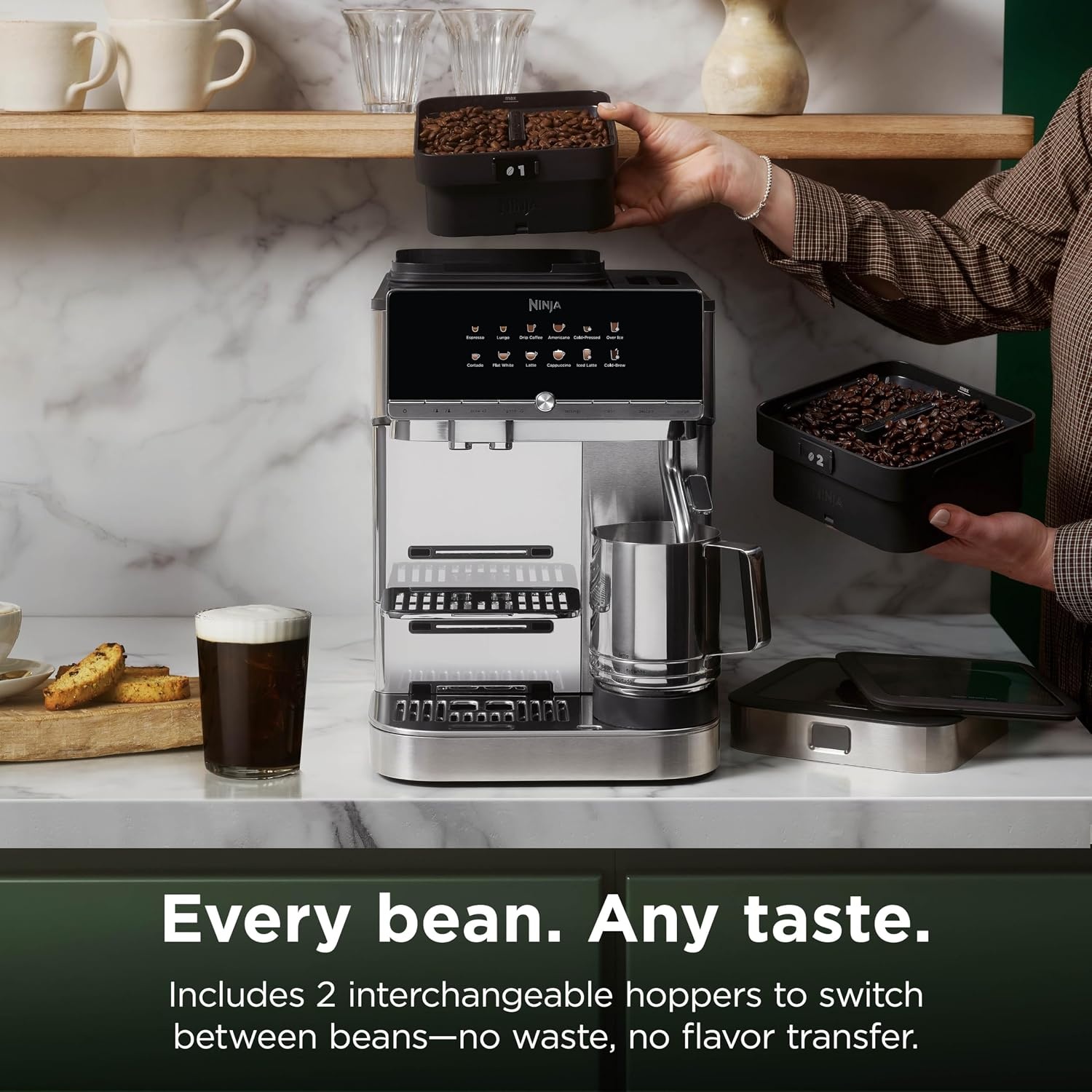image:imageNinja AutoBarista Fully Automatic Espresso 10 Drink Options AE1001 One Touch Hot amp Iced Builtin Coffee Grinder Milk Frother Easy SelfClean Latte Cappuccino Cold BrewBlackStainless