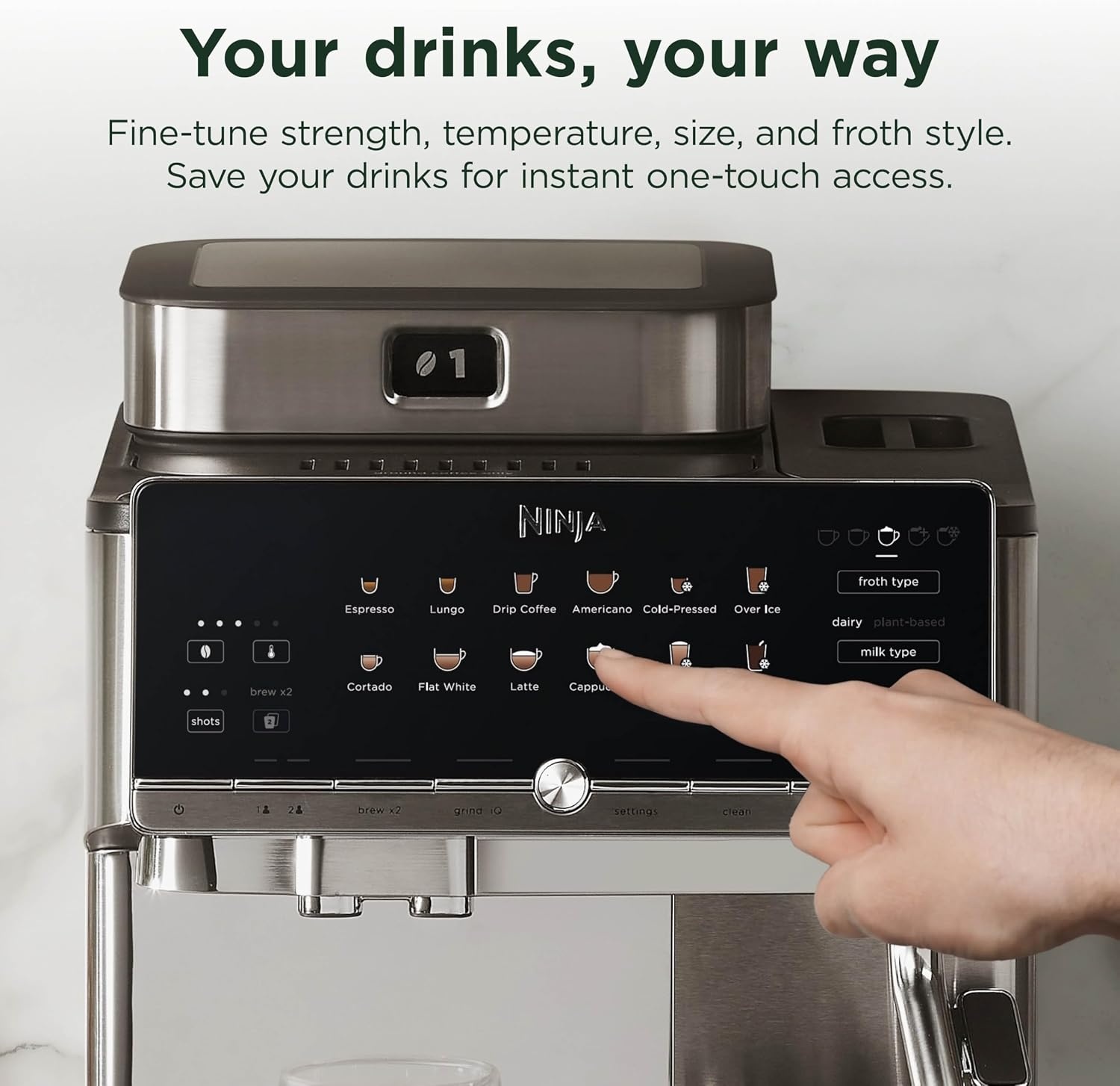 image:imageNinja AutoBarista Fully Automatic Espresso 10 Drink Options AE1001 One Touch Hot amp Iced Builtin Coffee Grinder Milk Frother Easy SelfClean Latte Cappuccino Cold BrewBlackStainless