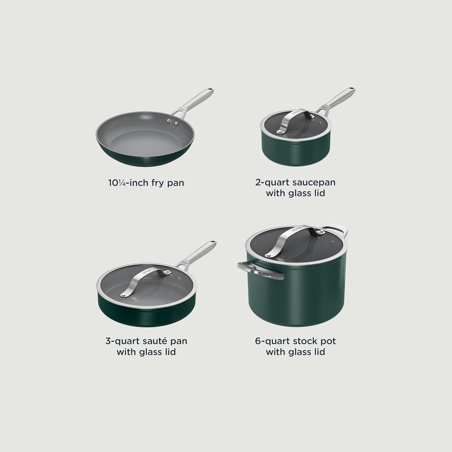 image:imageNinja Ceramic Cookware Set 11Piece Kitchen Set Navy Blue CW49011 Extended Life with Comfort Grip Nonstick Fry Pans Pots PTFE Free Oven amp Dishwasher Safe Stovetop CompatibleGreen