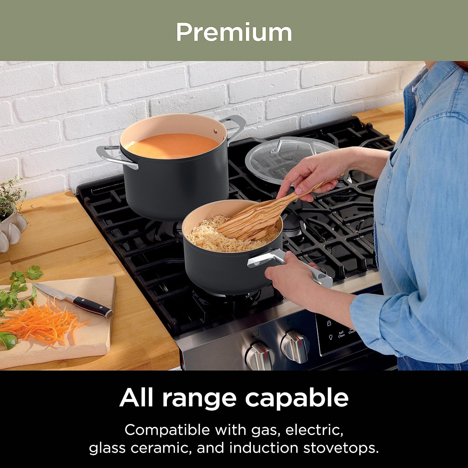 image:imageNinja Ceramic Cookware Set 11Piece Kitchen Set Navy Blue CW49011 Extended Life with Comfort Grip Nonstick Fry Pans Pots PTFE Free Oven amp Dishwasher Safe Stovetop CompatibleGray