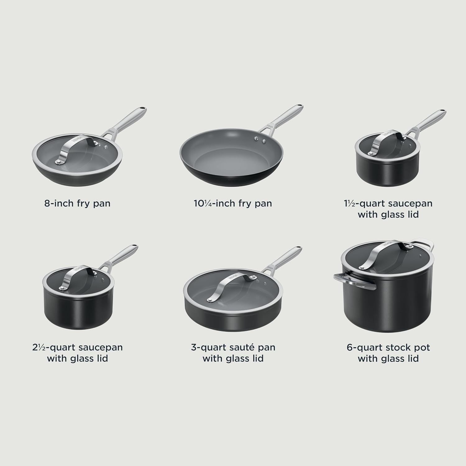 image:imageNinja Ceramic Cookware Set 11Piece Kitchen Set Navy Blue CW49011 Extended Life with Comfort Grip Nonstick Fry Pans Pots PTFE Free Oven amp Dishwasher Safe Stovetop CompatibleBlack