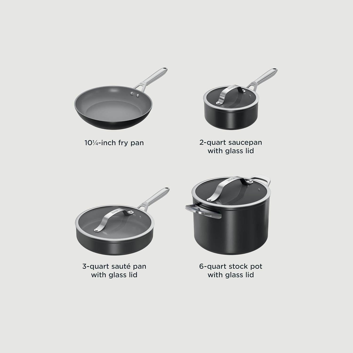 image:imageNinja Ceramic Cookware Set 11Piece Kitchen Set Navy Blue CW49011 Extended Life with Comfort Grip Nonstick Fry Pans Pots PTFE Free Oven amp Dishwasher Safe Stovetop CompatibleBlack
