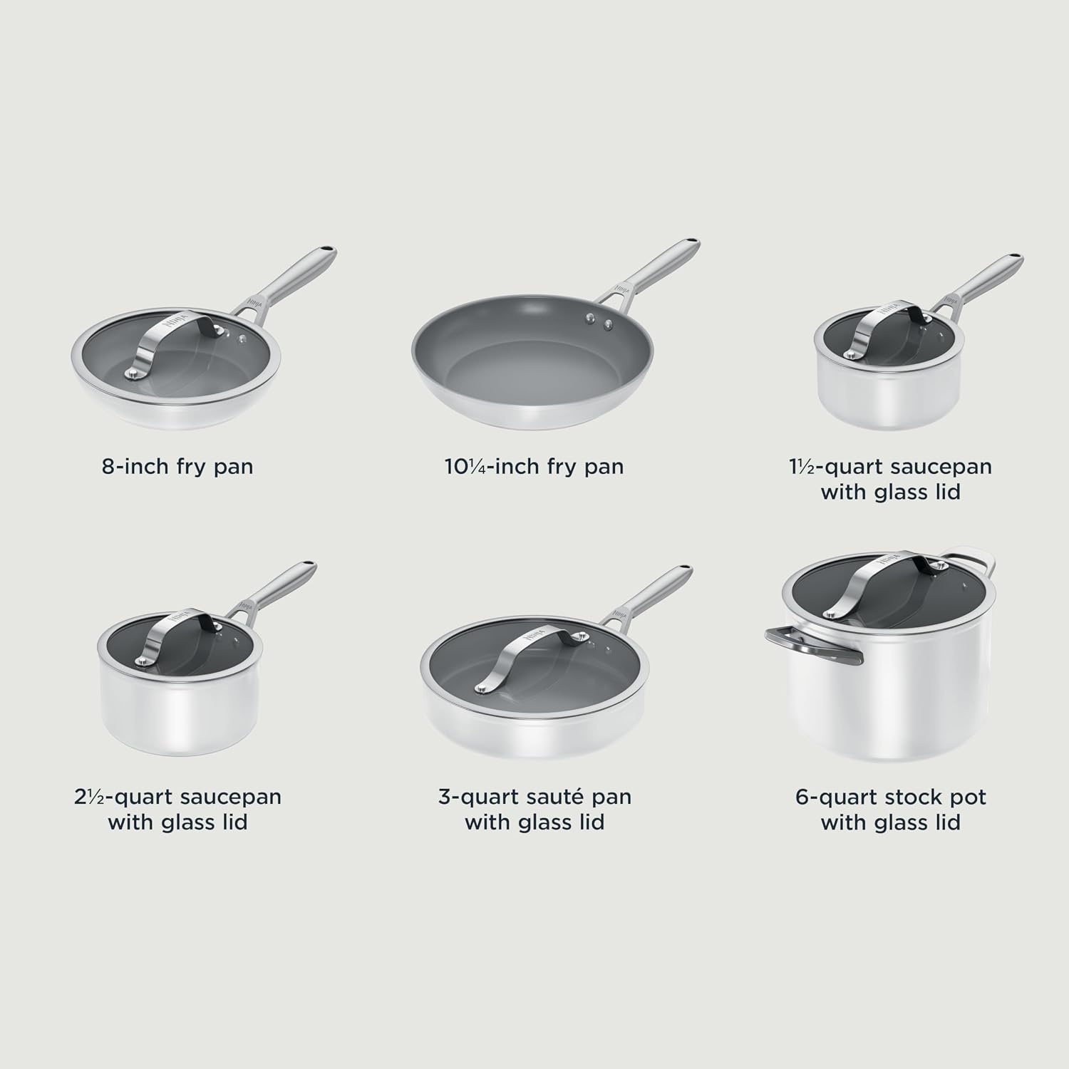 image:imageNinja Ceramic Cookware Set 11Piece Kitchen Set Navy Blue CW49011 Extended Life with Comfort Grip Nonstick Fry Pans Pots PTFE Free Oven amp Dishwasher Safe Stovetop CompatibleWhite