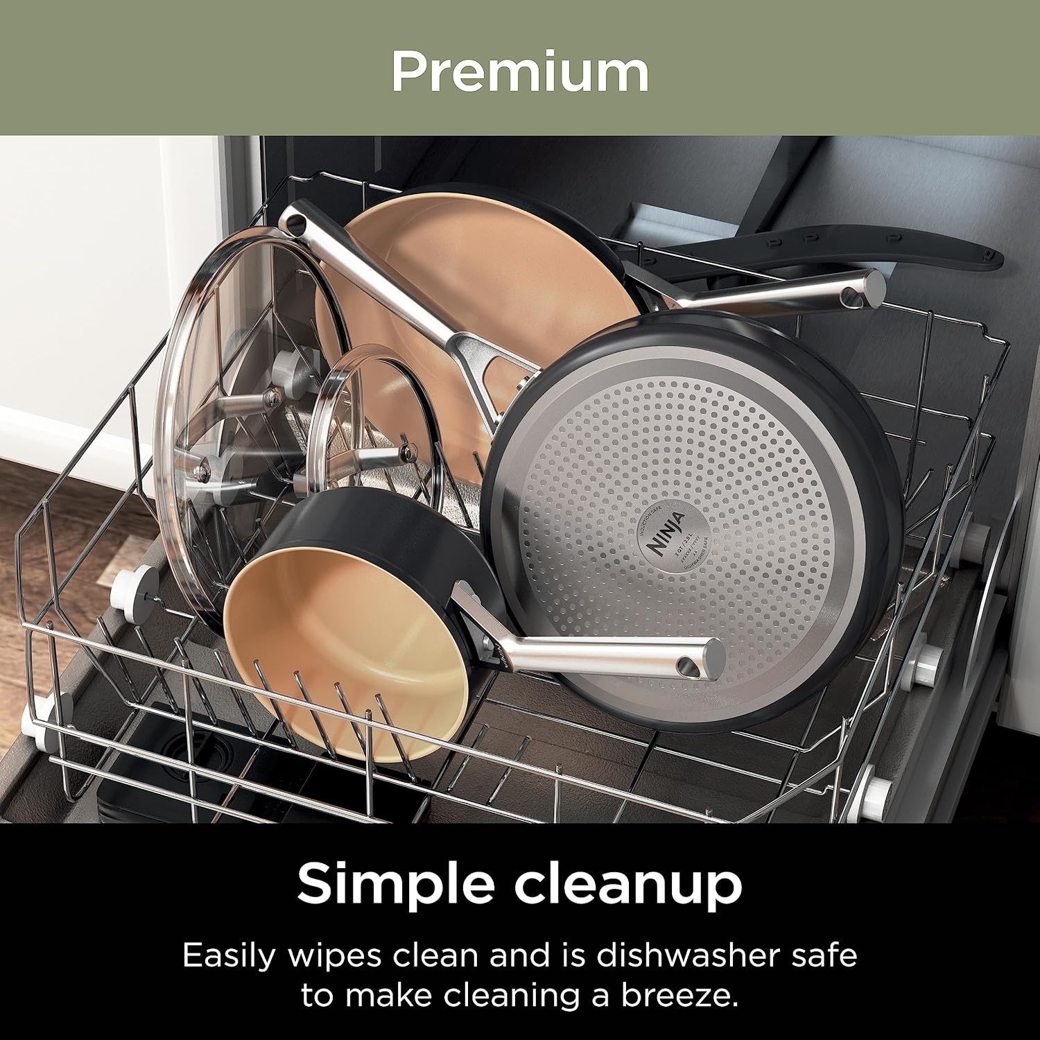 image:imageNinja Ceramic Cookware Set 11Piece Kitchen Set Navy Blue CW49011 Extended Life with Comfort Grip Nonstick Fry Pans Pots PTFE Free Oven amp Dishwasher Safe Stovetop CompatibleGray