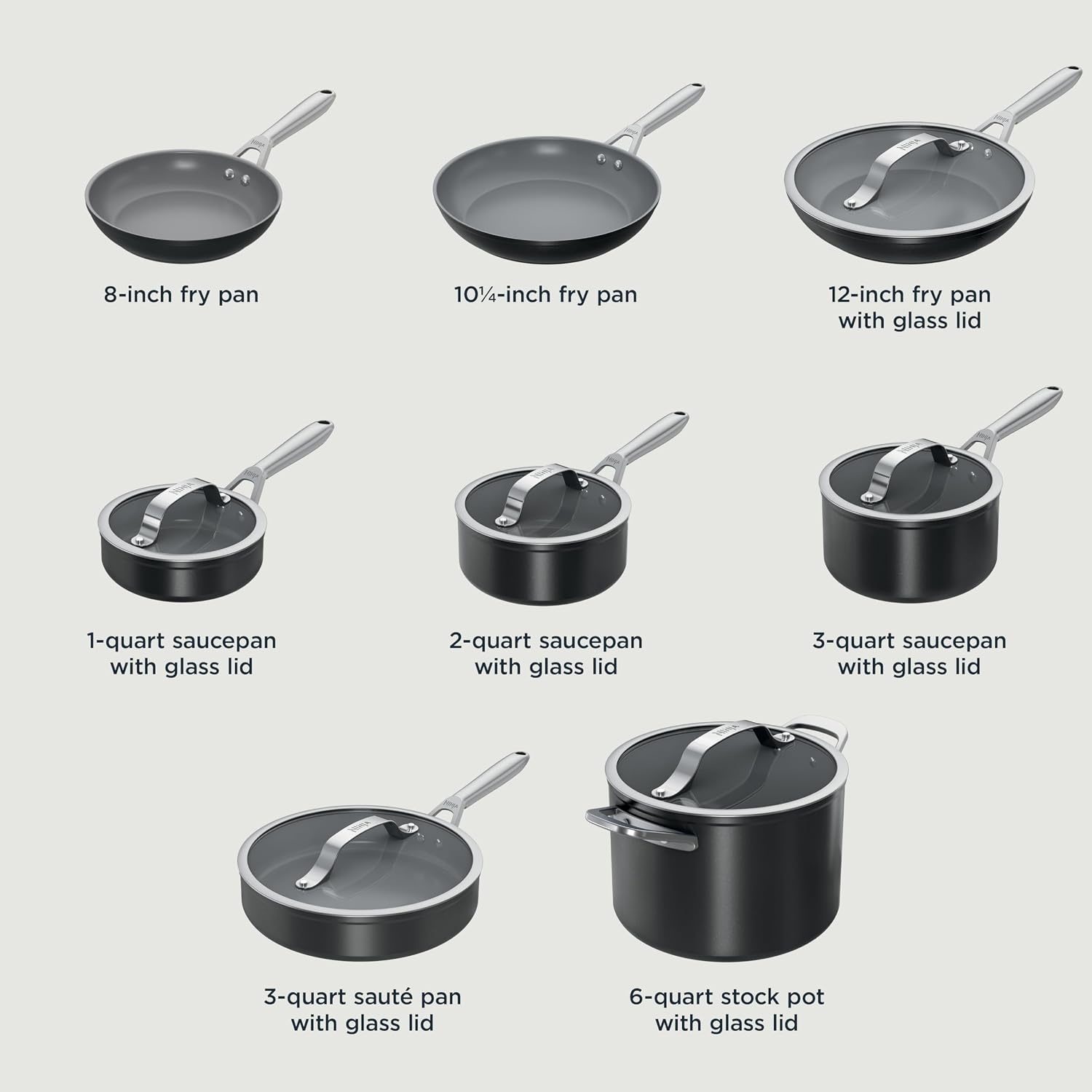 image:imageNinja Ceramic Cookware Set 11Piece Kitchen Set Navy Blue CW49011 Extended Life with Comfort Grip Nonstick Fry Pans Pots PTFE Free Oven amp Dishwasher Safe Stovetop CompatibleBlack