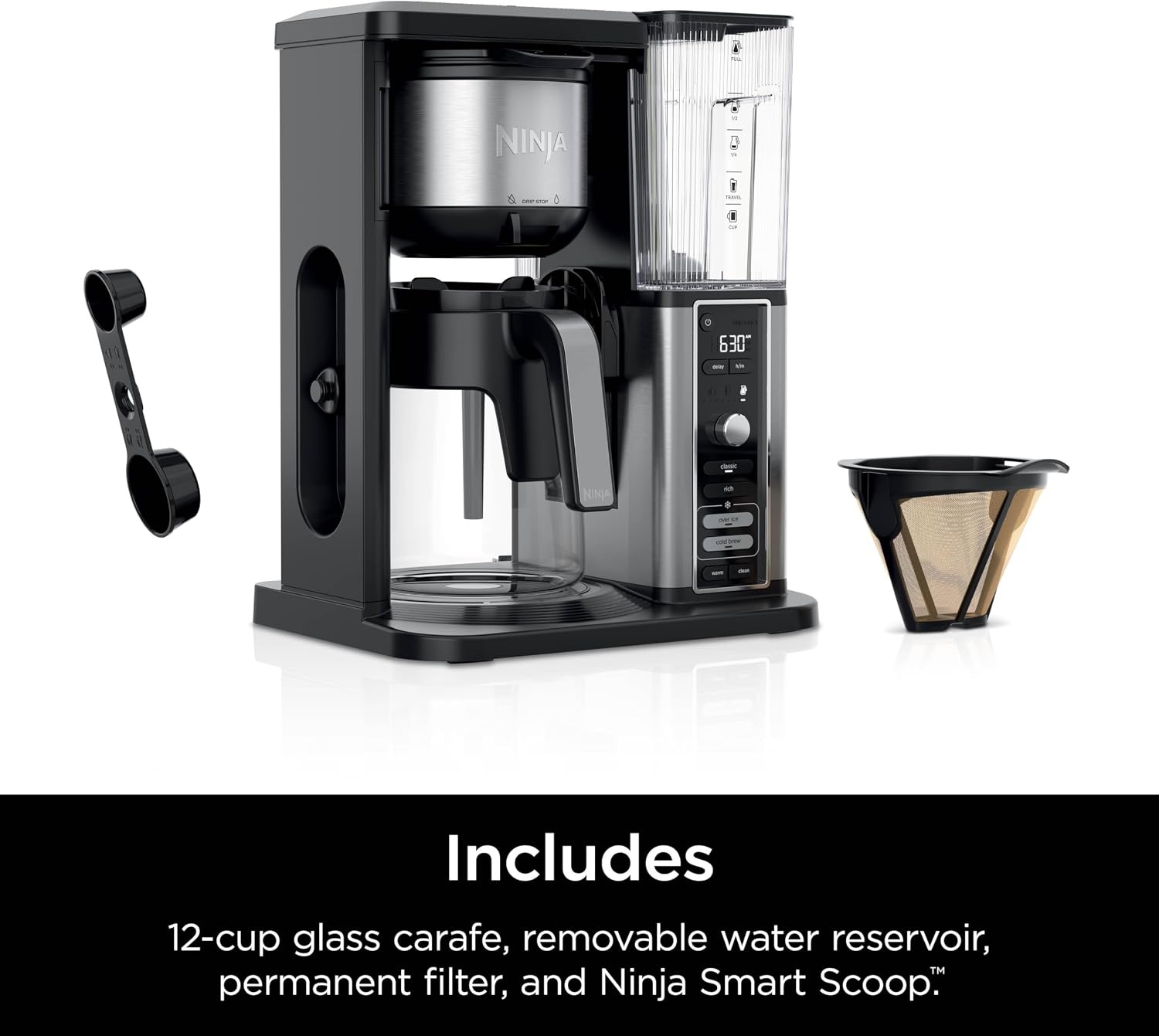 image:imageNinja Coffee Maker 10Cup Carafe FoldAway Frother Black CM401 Permanent Filter amp Removable Dishwasher Safe Reservoir 6 Brew Styles 8 Cup to Travel Mug to Pot Sizes12 Cup