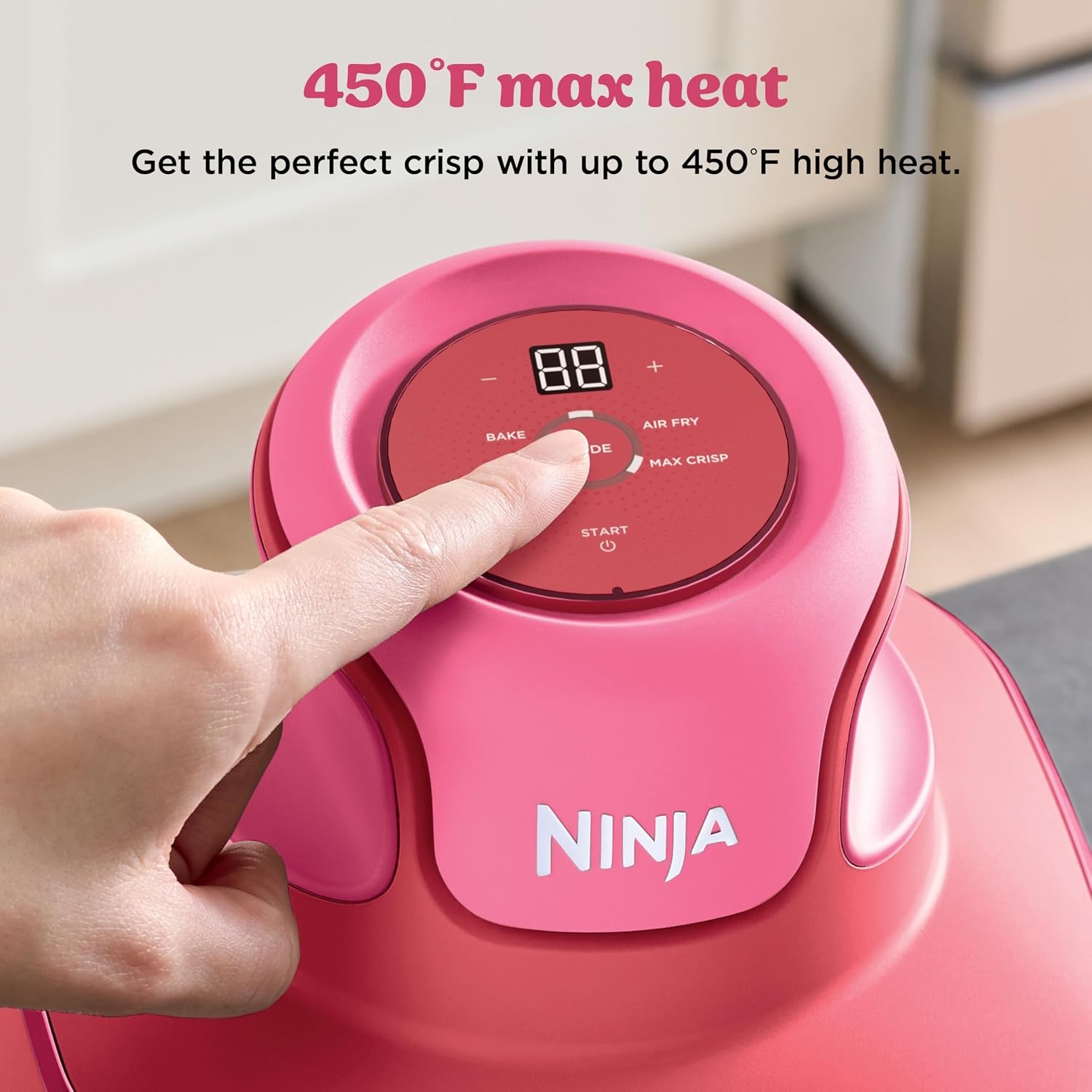image:imageNinja Crispi Glass Air Fryer 4in1 Cherry Crush FN101DR Max crisp bake air fry recrisp 450F max 4 Qt and 6 Cup containers PFASfree glass
