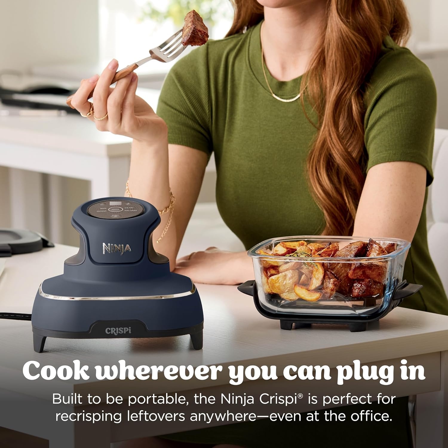 image:imageNinja Crispi Glass Air Fryer 4in1 Green FN101SG Max crisp bake air fry recrisp 450F max 4 Qt and 6 Cup containers PFASfree glassCyberspace Gray