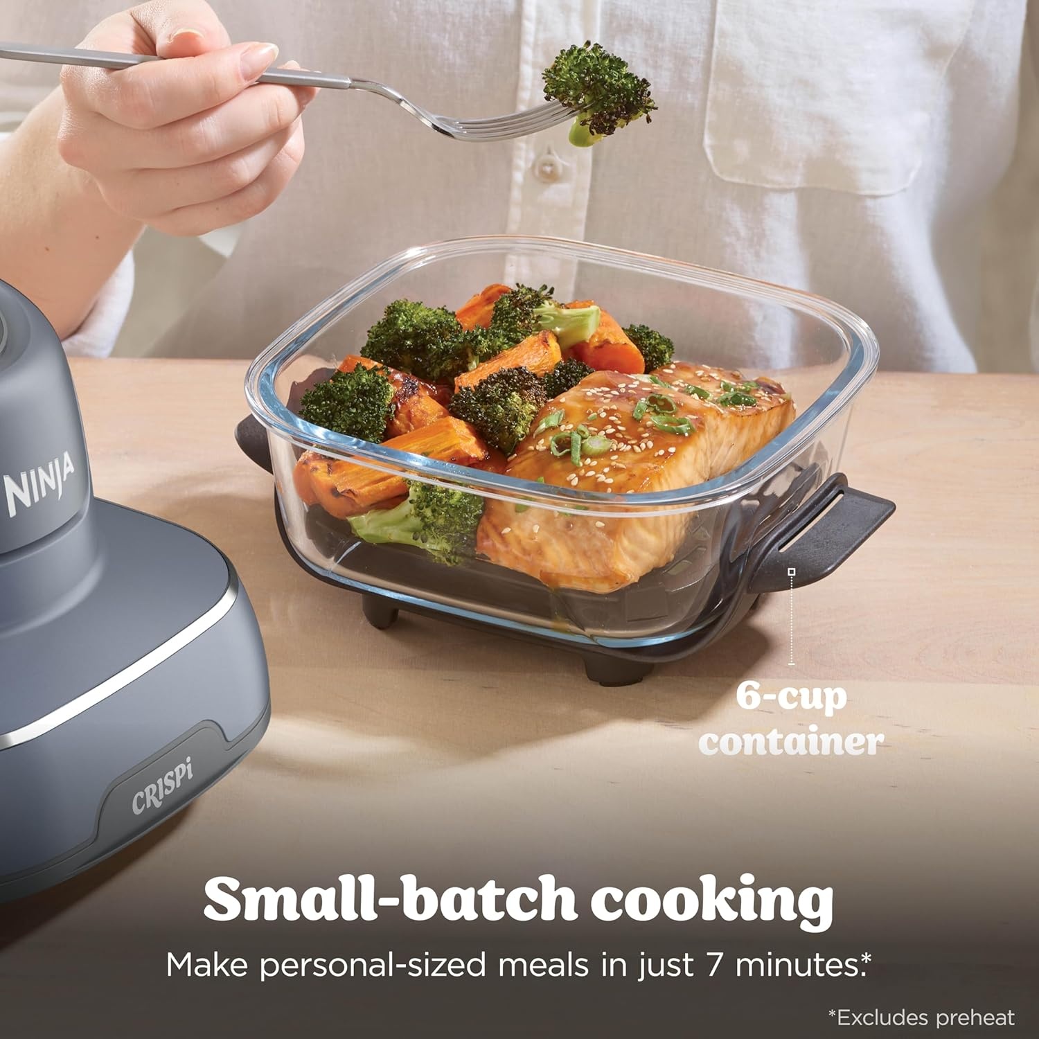 image:imageNinja Crispi Glass Air Fryer 4in1 Green FN101SG Max crisp bake air fry recrisp 450F max 4 Qt and 6 Cup containers PFASfree glassCyberspace Gray
